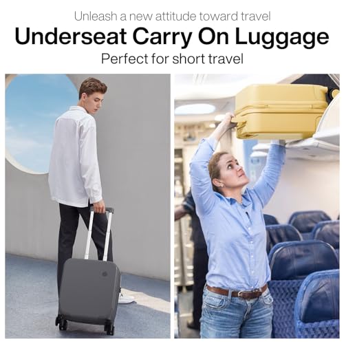 mixi 14 Inch Underseat Luggage Carry on Suitcase Free Boarding Personal Item Suitcases with Spinner Wheels Hardshell Lightweight PC for Short Travel, Rock Gray - color: Rock Gray, size: 14in Underseat