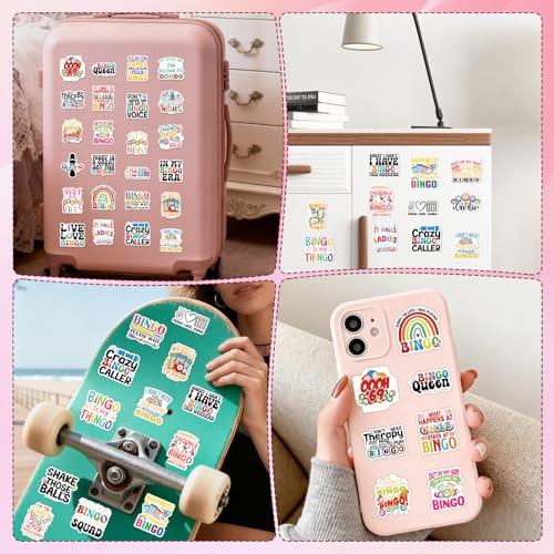 50 Pcs Funny Bingo Stickers for Adults Bingo Accessories Stickers | Bingo Game Sticker, Glossy Waterproof Vinyl, Bingo Phrases, Game Night Decals for Luggage Laptop Journal Water Bottle Party - style: Bingo