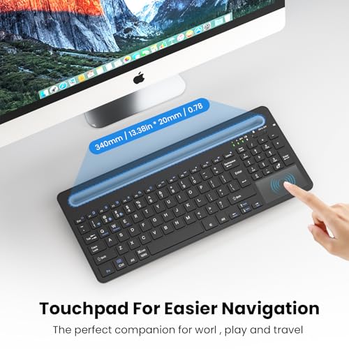 Silent Keyboard with Touchpad, Wireless Bluetooth Multi-Device | 3-in-1 Bluetooth 2.4G USB Wired, Rechargeable with Silicone Stand for PC Mac iPad Phone, Black