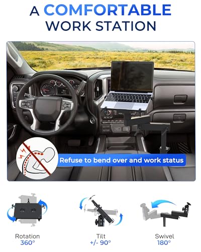Truck Laptop Mount Fit for 19-25 Chevy Silverado, Tahoe, GMC Sierra, No-Drilling Vehicle Laptop Mount Built-in Cooling Fan Adjustable Truck Computer Stand