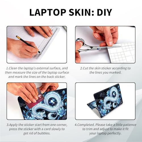 Universal Laptop Skin, DIY Cut-to-Fit Vinyl Cover Compatible with HP, Dell, Lenovo, Mac (13.3" to 15.6"), Anti-Scratch, No Residue & Bubble-Free Protective Decal Sticker, Ice Dragon Lotus - color: Ice Dragon Lotus