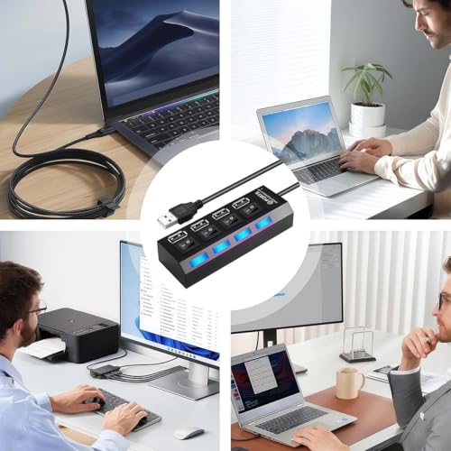 1 Pack 4 Port USB Hub 3.0,USB Hub Splitter with Individual On/Off Switches | Lights Compatible with Laptop,Flash Drive,Mobile HDD,PC - color: 4 Port