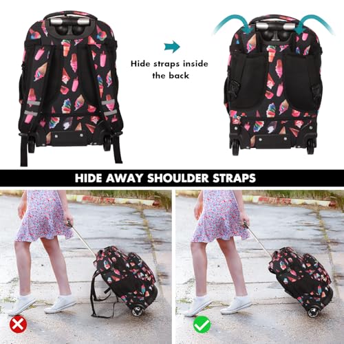 Tilami Rolling Backpack for Kids 18 inch Boys and Girls Laptop Backpack,Ice cream - color: Ice Cream