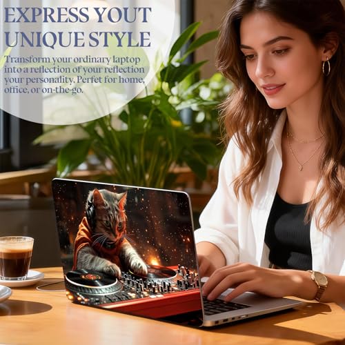 Universal Laptop Skin Sticker Decal,15.6 Inch Laptop Vinyl Cover for 13" 14" 15.6" Laptop,Scratch-Resistant Waterproof Protector Wrap,Reusable with Wrist Pads,DJ Cat Mixer - color: DJ Cat Mixer