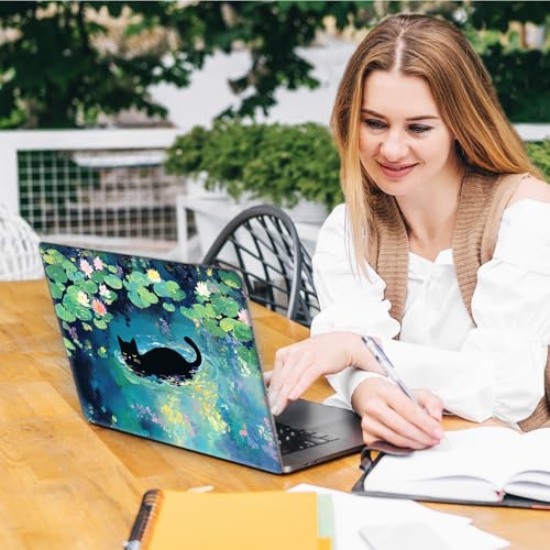 Laptop Skin Sticker Decal, Universal Reusable Vinyl Laptop Cover for 12" 13" 13.3" 14" 15" 15.4" 15.6" Notebook PC, Reusable Waterproof Scratch-Resistant with 2 Wrist Pads,Black Cat Lotus - color: Black Cat Lotus