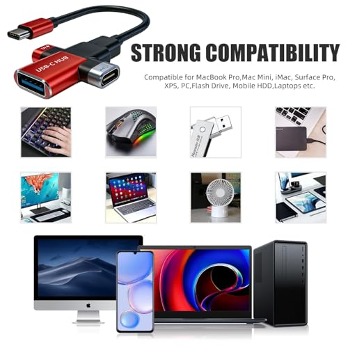 Small USB C HUB 3-in-1 USB Adapter for Laptop Network Real-Time Streaming Media Suitable for Carrying on Business Trips/Travels. - color: 2pack Red