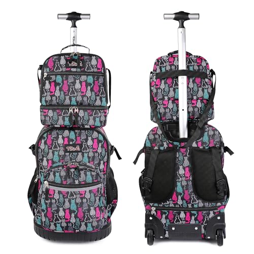 Tilami Rolling Backpack 19 inch with Lunchbox Wheeled Laptop Backpack, Cat Black - color: Cat Black