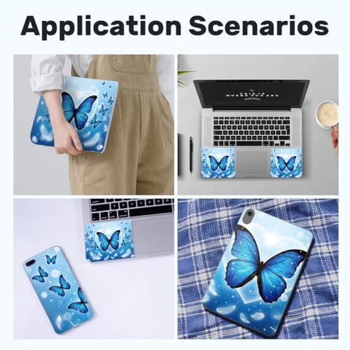 3Pcs Blue Butterfly Laptop Skin Sticker Universal Removable Vinyl Stickers Fits for 12.1 13 14 15.6 16 Inch Waterproof Notebook Decal Cover Gift - color: blue