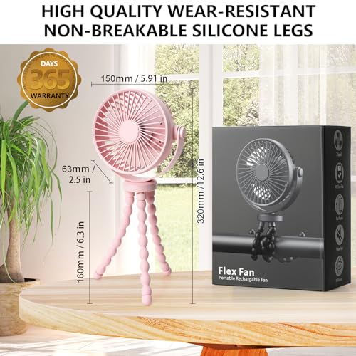 snawowo Mini Portable Stroller Fan, 3000mAh Battery Operated Personal Small | Handheld Fan with Flexible Tripod, 360° Rotate 3 Speed Rechargeable Clip On for Car Seat Crib Treadmill Travel Camping - color: C-Pink