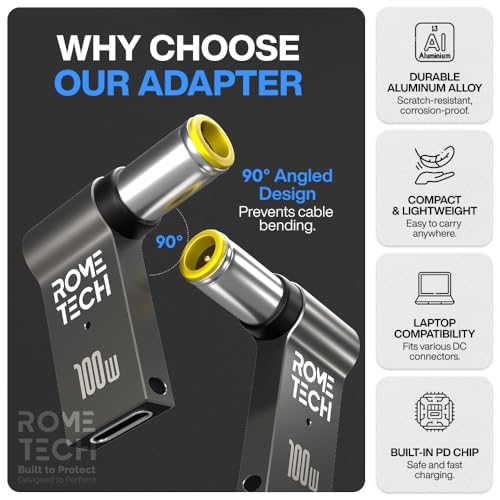 USB C to DC Adapter, Type C to DC with Built-in PD and E-Mark Smart Chip Universal, Input 20V ⎓ 4.5A, with 7.9×5.5 mm Plug, USB C to Laptop Charger (1)