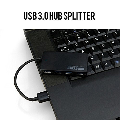 USB 3.0 Hub 4 Port High Speed Slim Compact Expansion Splitter, black, 159187