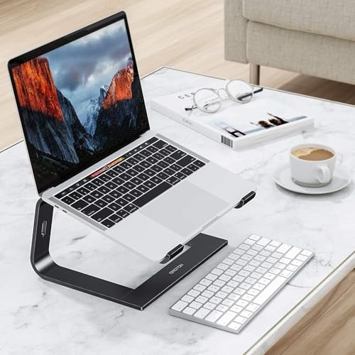 OMOTON Laptop Stand, Detachable Mount for MacBook Air/Pro Dell HP Black | 11-17" Laptop Holder for Desk, Notebook Computer Mount, Lightweight Cooling for Desk, Ergonomic Home Office - color: Black