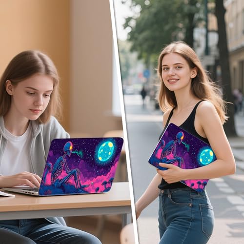 Universal Laptop Skin Sticker Decal, 12"-15.6" Aesthetic Vinyl Wrap, Neon Skeleton Glowing Moon Waterproof Notebook Cover Art Protector for MacBook HP Dell Lenovo, Fits 13" 14" 15" 15.6" - color: Neon Skeleton Glowing Moon