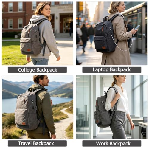 Canvas Laptop Backpack, Waterproof School Backpack With USB Charging College - color: Gray