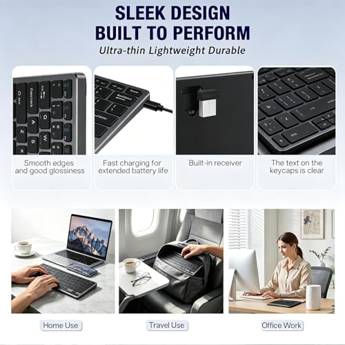 Wireless Keyboard- Mini Compact Keyboard with Media Hotkeys, Compatible with PC, Desktop, Laptop, Smart TV - color: Black