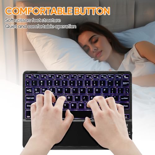 Ultra-Slim Bluetooth Keyboard with Built-in Touchpad and Mouse Portable Mini Wireless Keyboard Rechargeable 7-Color Backlit for Apple iPad iPhone Samsung Tablet iPhone Smartphone iOS Android Windows - color: black