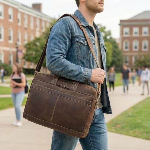 Genuine Leather Messenger Bag for Men – Handcrafted Vintage Laptop Briefcase Satchel Bag for Office, Travel, Business & Work - color: Rustic Brown, size: 18''