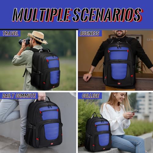 55L Gaming Laptop Backpack, Fits 18.4-19" Laptop, Blue | 180° TSA-Friendly Carry On Design with Padded Laptop Compartment, Water-Resistant, Adjustable Strap, Handle for Men Women - color: Blue, size: 18.4 Inch(21.6"x15.4"x9.8")