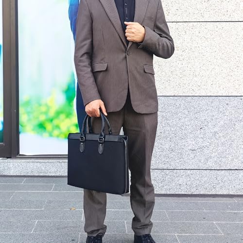 Men’s Business Briefcase, Waterproof Oxford Laptop Bag 14 Inch, Large Capacity Expandable Handheld Portfolio for Work, Black