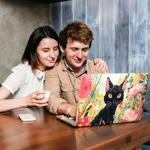 Universal Laptop Skin Sticker Decal, Compatible with MacBook HP Dell Lenovo 12"-15.6", Reusable Vinyl Notebook Cover 3PCS Set, High-Recognition Film-Black Cat Pink Flowers Cartoon - color: Black Cat Pink Flowers Cartoon