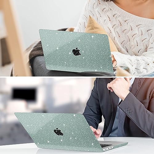 TWOLSKOO Glitter Case for MacBook Air 13 inch M5 2026 M4 M3 M2 2025-2022 (Model A3449 A3240 A3113 A2681), Bling Hard Shell Case & Keyboard Cover & Screen Film for MacBook Air 13.6 inch, Midnight Green - color: Star Midnight Green