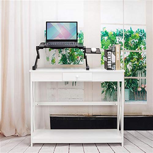360° Adjustable Folding Laptop Table with Cooling Fan & Mouse Pad, Portable Aluminum Laptop Desk Stand for Bed, Sofa, Couch & Office, Height Adjustable Multifunctional Notebook Table, Black