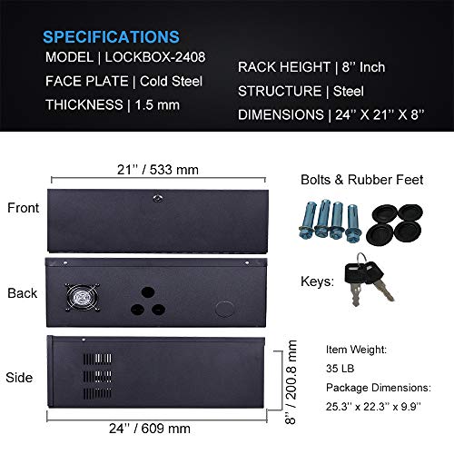 Heavy Duty 16 Gauge DVR Security Lockbox with Fan (Black 24'' x 21'' x 7'')