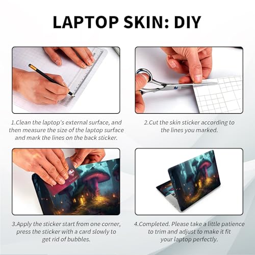Universal Laptop Skin, DIY Cut-to-Fit Vinyl Cover Compatible with HP, Dell, Lenovo, Mac (13.3" to 15.6"), Anti-Scratch, No Residue & Bubble-Free Protective Decal Sticker, Fairy Mushroom House - color: Fairy Mushroom House