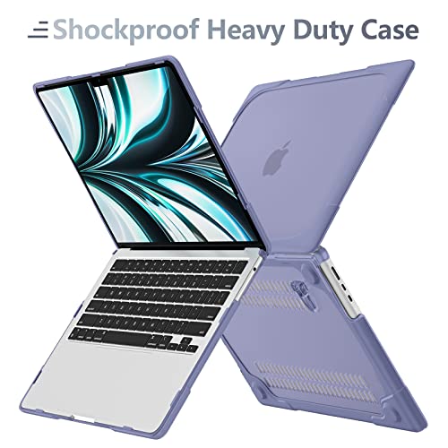 Batianda Heavy Duty Case for MacBook Air 13.6 inch with Stand,Lavender Grey | Fits M5 M4 M3 M2 Chip 2026-2022 Model, Ergonomic Stand Holds 22 lbs, Shockproof Bumper, with Keyboard Cover Screen Protector - color: Lavender Grey