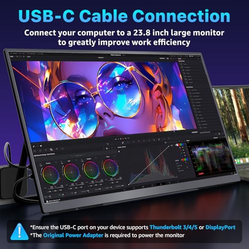 Upperizon Portable Monitor 23.8 inch 4K 3840X2160 144% sRGB 60Hz HDR HDMI USB-C Travel Monitor for Laptop MacBook PC Surface PS5 Xbox, Large External Display with Kickstand & Speakers, VESA Compatible - size: 23.8 inch