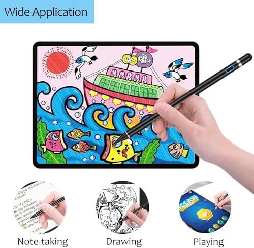 Stylus Pen for Touchscreen, DOGAIN iPad Pencil 1.5mm Fine Point Rechargeable, Tablet Pen for Drawing/Writing/Playing, Stylus Pen for iPad/iPad Air/Mini/Pro/Android/iPhone and Most Device(Black) - color: Black Pen