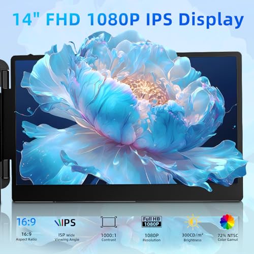 14 Inch Laptop Screen Extender IPS FHD 1080P Plug and Play Extra Screen | Portable Travel Work Monitor USB-C HDMI Port Compatible with Wins Mac Chrome Dex Fits 13-17" Laptops - size: 14" Monitor-C