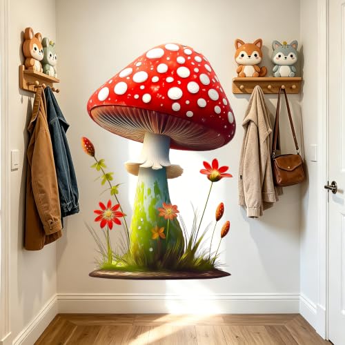 Red Mushroom Wall Decals Peel and Stick Self Adhesive Nursery Decor Art | Flowers Grass Wall Stickers for Kids Room Nursery Baby Bedroom Playroom, Whimsical Forest Wall Art for Toddler Boys Girls - style: Mushroom#2
