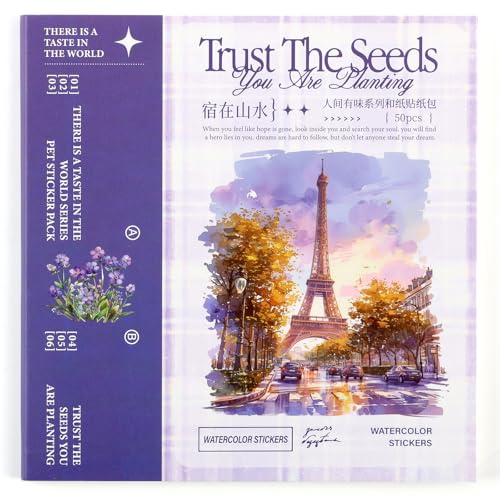 Scrapbook Stickers 50 Sheets Seasonal Landscape Sticker 400 Pre-Cut Washi Stickers Scrapbooking Supplies Collage Decorative DIY Arts Craft Making - color: Purple