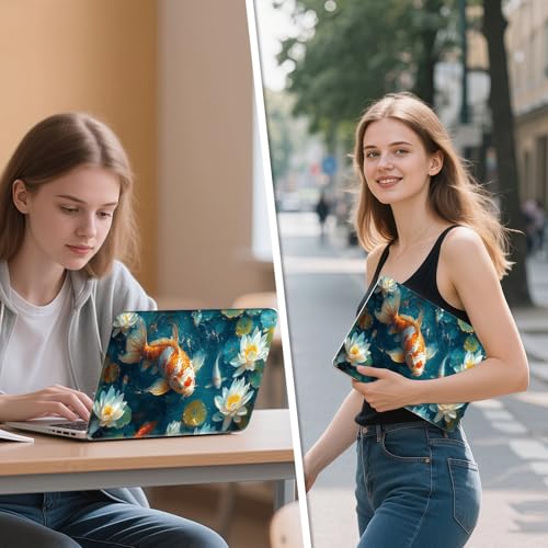 Universal Laptop Skin Sticker Decal, 12"-15.6" Aesthetic Vinyl Wrap, Koi Fish Lotus Waterproof Notebook Cover Art Protector for MacBook HP Dell Lenovo, Fits 13" 14" 15" 15.6" - color: Koi Fish Lotus