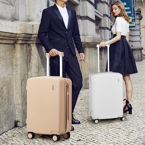 Hanke Hard Shell Luggage Sets 2 Pieces, 20" Carry On and 28" Checked | PC Hard Shell, 8 Spinner Wheels, TSA Lock, Wet Pocket, Space-Saving Nestable Storage, Family & Couple Travel - color: Cuba Sand, size: 20+28 Inch
