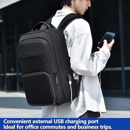 Travel Laptop Backpack for Men Expandable Business Backpack Fits 17-inch Laptop with USB Charging Port Waterproof Durable Computer Bag for Business Travel Work Office College