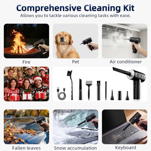 Compressed Air Duster, 100000RPM Super Power Electric Air Duster with LED Light, 3-Gear Adjustable Rechargeable Cordless Air Blower for Keyboard Car House Electric Devices Cleaning Outdoor