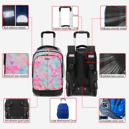 Rolling Backpack, 55L (14.5gal) Backpack with Wheels for Business, Waterproof Backpack with Dual Handles and Silent Large Wheels, Carry on Backpack with Laptop Compartment (Red,22 inch) - color: Red(22 Inch)