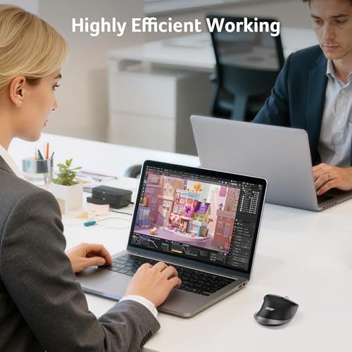 Acer Ergonomic Mouse Wireless Rechargeable with Side Scroll for Laptop/Mac | Bluetooth Computer Mouse (BT5.2+2.4GHz) with 8 Buttons, Medium to Large Sized Hands, Office USB Mice, 4800 DPI