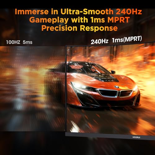 KOORUI 25 inch Curved Gaming Monitor 240Hz FHD 1080P, 1500R 1ms Display | Adaptive Sync, 90% DCI-P3, Eye Care, HDMI×2 and DP, VESA Mount, Tilt, FPS Gaming, Esports Players, Competitive Gaming - size: 25inch 240Hz/FHD/Curved