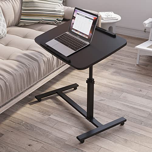Laptop Table Mobile Adjustable Height Portable Desk Notebook Swivel PC Computer Rolling Desk with Wheels, Laptop Stand for Couch Bedside Hospital Bed Table - color: Black