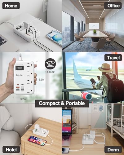 PD45W USB C Surge Protector Power Strip,6 USB Travel Extension Cord 5Ft | 45W,Travel Power Strip,6 USB (2 USB C),4 Outlets,5FT Braided Extension Cord,Flat Plug,Fast Charging for MacBook Laptops iPad - size: PD45W USB-5ft-980J