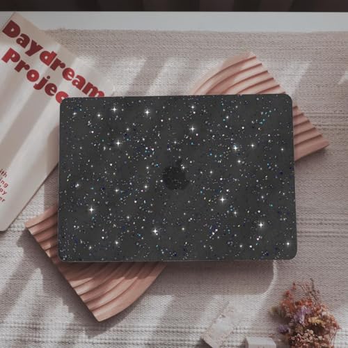 B BELK for MacBook Air 13.3 inch Case M1 A2337 A2179 A1932, Glitter Black | 2021-2018 Released, Sturdy Protective Laptop Hard Shell with 2 Keyboard Covers - color: Glitter Black