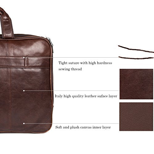 Augus Business Travel Briefcase Genuine Leather Duffel Bags for Men Laptop Bag fits 15.6 inches Laptop - color: Brown