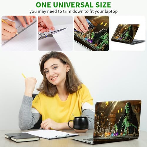 Laptop Skin Sticker Decal, Universal Protective Cover Fit 12 13 14 15.6 Inch Notebook, Reusable Water-Resistant Vinyl Decal w/ 2 Wrist Pads for Business Travel Office, Experimental Skull - color: Experimental Skull