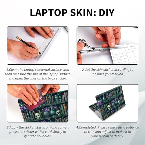 Universal Laptop Skin, DIY Cut-to-Fit Vinyl Cover Compatible with HP, Dell, Lenovo, Mac (13.3" to 15.6"), Anti-Scratch, No Residue & Bubble-Free Protective Decal Sticker, Dark Academia Skull Book - color: Dark Academia Skull Book