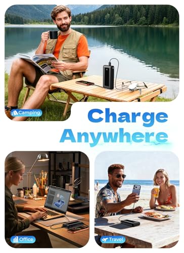 50000mAh High-Capacity Power Bank with Built-in Cables, 22.5W Fast Charging | Ultra-High Capacity, Travel Essential, Charge 4 Devices, Flashlight, for iPhone 17/16/15 Series, Samsung, iPad & Laptops Onyx - color: Onyx