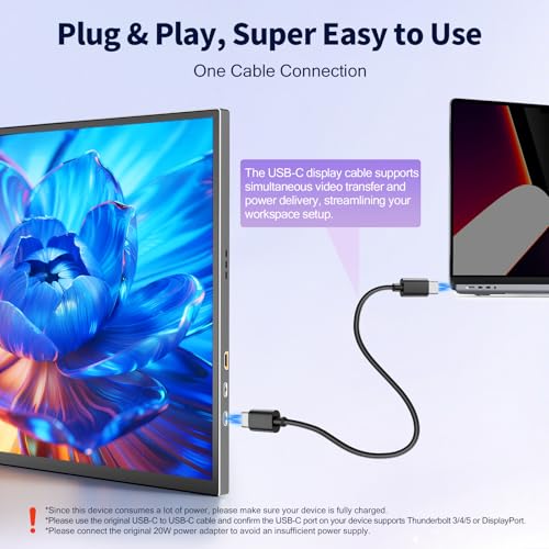 COOLHOOD 18.5 Inch FHD USB-C HDMI 120Hz Portable Monitor | Travel Portable Monitor for Laptop 、PC、PS5、Xbox, Portable Screen with Cover Stand, VESA Compatible - size: 18.5“