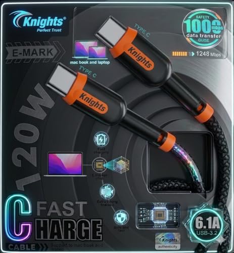 USB Type-C to Type-C Cable 3.3FT (1M), 100W Fast Charging, Nylon Braided, E-Marker Chip, Data Sync Compatible with MacBook, Android Phones & Tablets